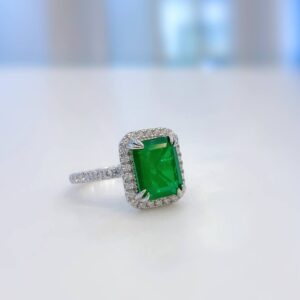 Emerald Cut Halo Engagement Ring With A Lab Emerald 02